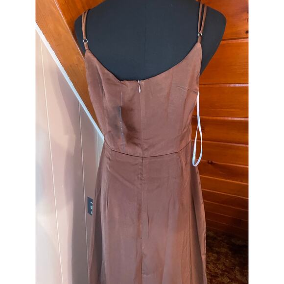 Lulus Lovely Drama Brown Satin Sleeveless A-Line Maxi Dress NWT sz L - Picture 9 of 11
